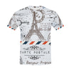 Flower Eiffel tower and post stamps All Over Print T-Shirt for Men