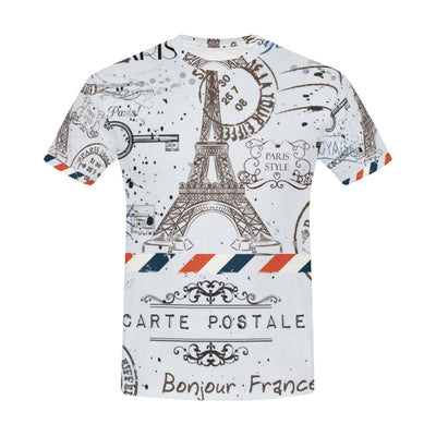Flower Eiffel tower and post stamps All Over Print T-Shirt for Men