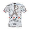 Flower Eiffel tower and post stamps All Over Print T-Shirt for Men
