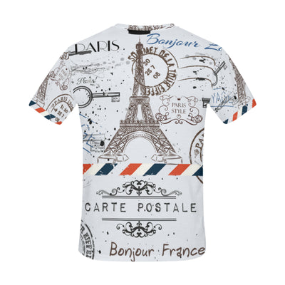 Flower Eiffel tower and post stamps All Over Print T-Shirt for Men